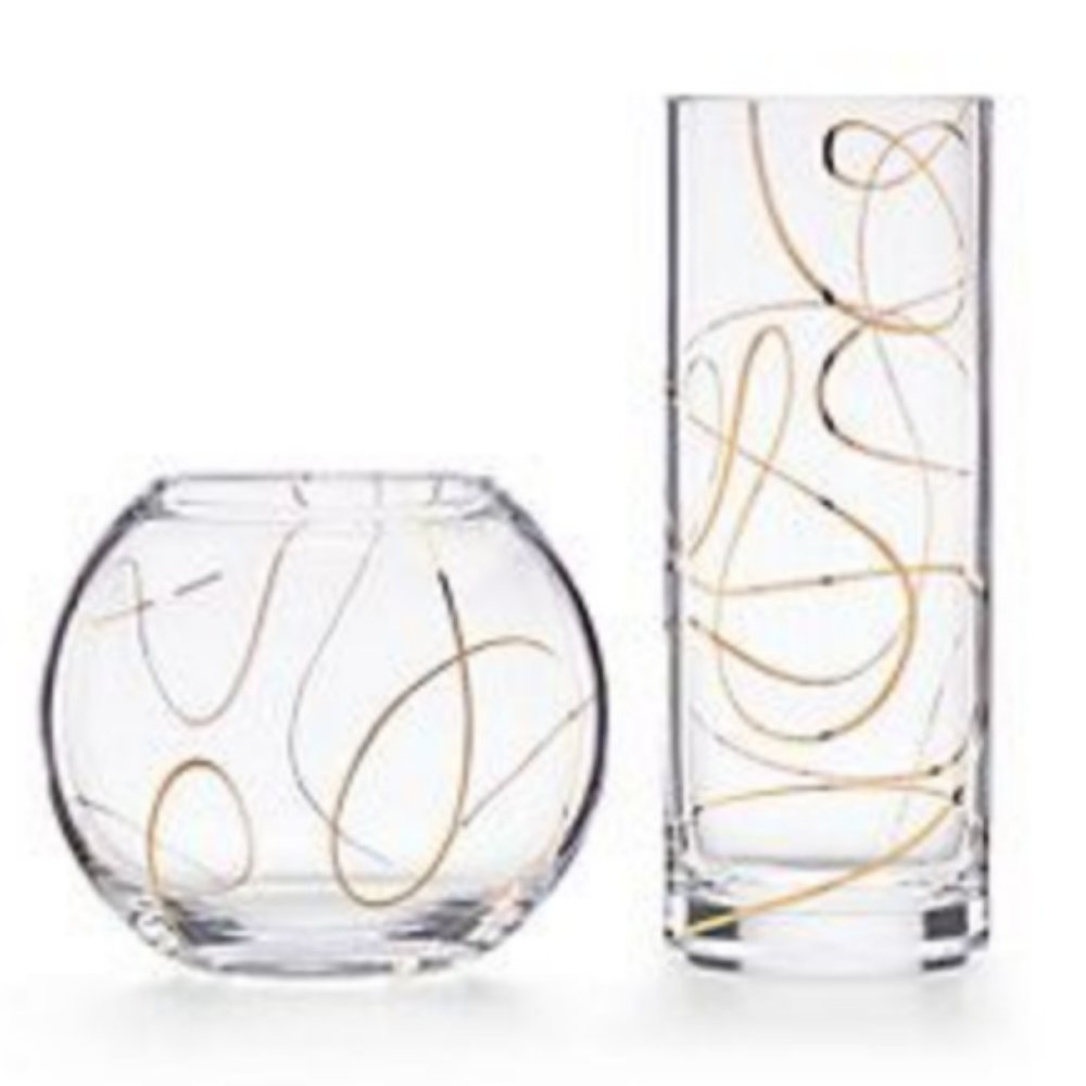 Kate Spade Mulberry Street Vase clear gold ribbon nwt - Picture 1 of 5